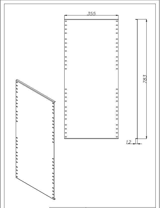 Eine technische Zeichnung zeigt ein rechteckiges Bauteil mit Maßen 355 x 283 x 12 mm, dargestellt in Vorderansicht und seitlicher Ansicht.