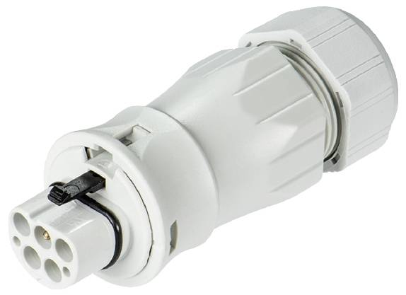 Steckverbinder mit mehreren Stiften und Kunststoffgehäuse, geeignet für elektronische Verbindungen und Kabelanschlüsse.