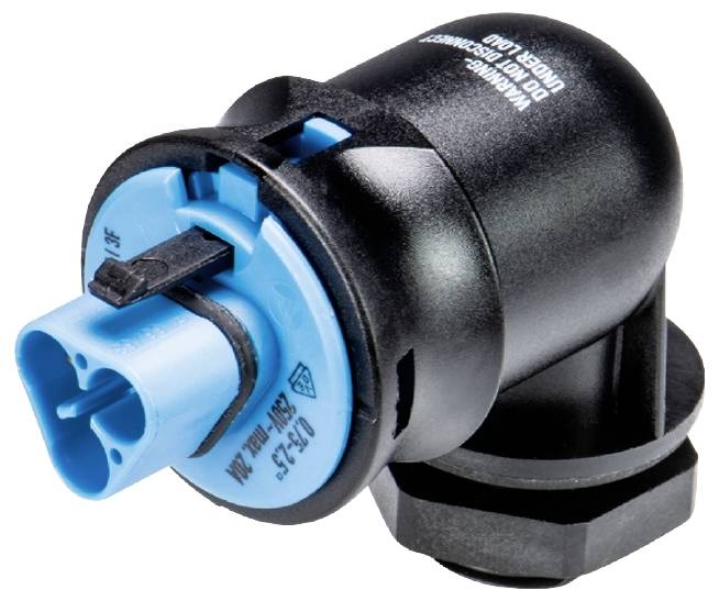 Ein schwarzer und blauer Sensor mit Steckverbindung und Befestigungselement, häufig in Automobilanwendungen verwendet.