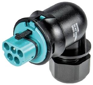Ein schwarzer elektrischer Steckverbinderadapter mit einem blauen Steckkopf und mehreren Steckplätzen.