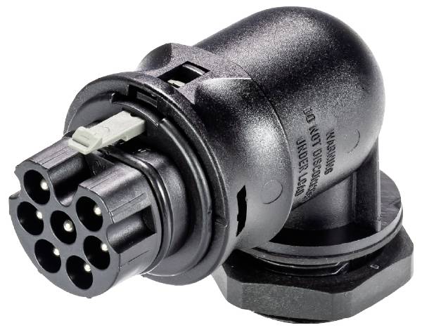 Schwarzer 7-poliger Steckverbinderadapter mit robustem Kunststoffgehäuse, zum Anschließen von elektrischen Geräten oder Anhängern.