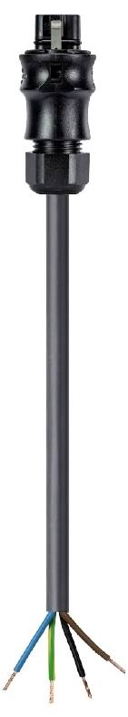 Ein schwarzes Kabel mit fünf freiliegenden, unterschiedlich farbigen Drähten am Ende, geeignet für elektrische Verbindungen.