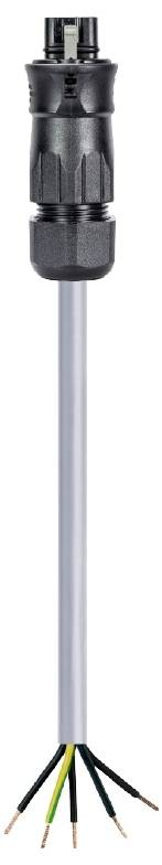 Das Bild zeigt einen schwarzen Steckverbinder, verbunden mit einem grauen Kabel, das in fünf offene Kabelenden in verschiedenen Farben aufgesplittet ist.