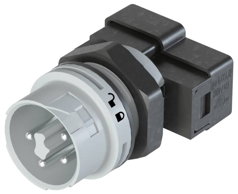 Ein grauer und schwarzer elektrischer Steckverbinder mit mehreren Stiften, für den Anschluss in elektrischen Geräten verwendet.