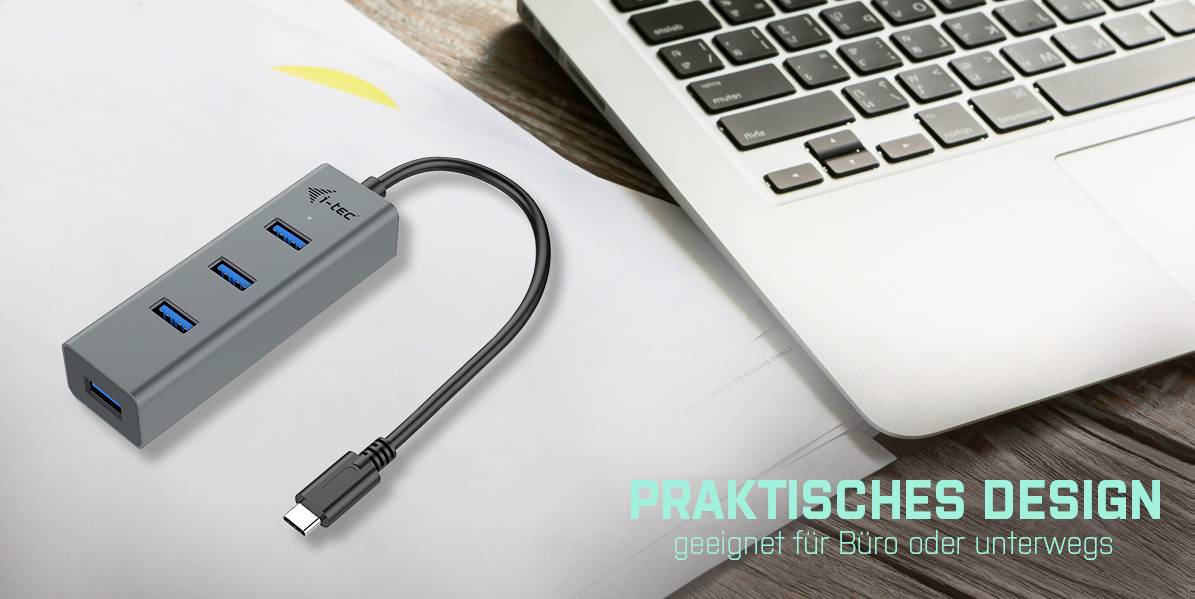 I-tec USB C Metal HUB 4 Port passive USB-Kombi-Hub Grau
