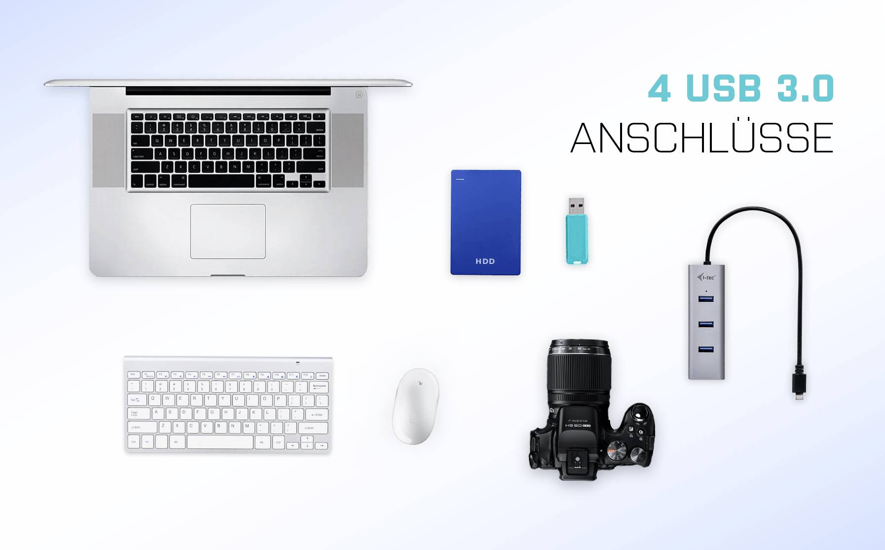 I-tec USB C Metal HUB 4 Port passive USB-Kombi-Hub Grau