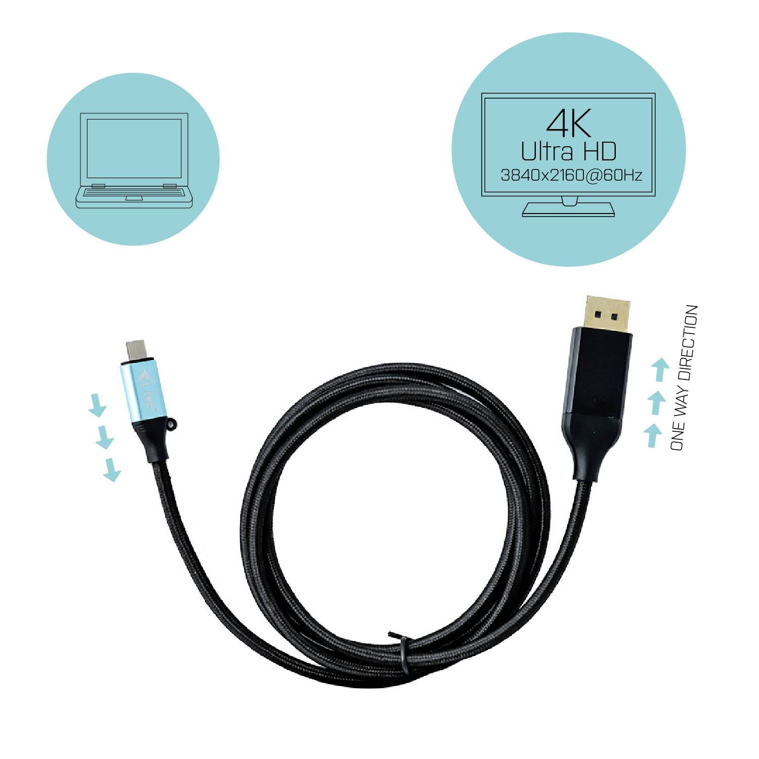 I-tec Anschlusskabel USB-C® Stecker, DisplayPort Stecker 2m Schwarz C31CBLDP60HZ2M USB-C®-Displaykabel