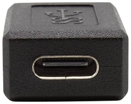 Ein schwarzer USB-C-Adapter mit einem USB-Logo oben.