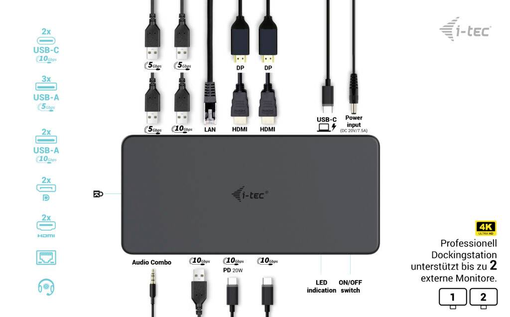 I-tec USB-C® Dockingstation USB3.0/USB-C/TB 2x4K Pro Dock