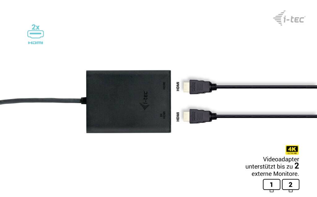 I-tec USB Adapter [1x USB-C® - 2x HDMI®] USB C auf Dual HDMI 4K/60Hz 0.3m