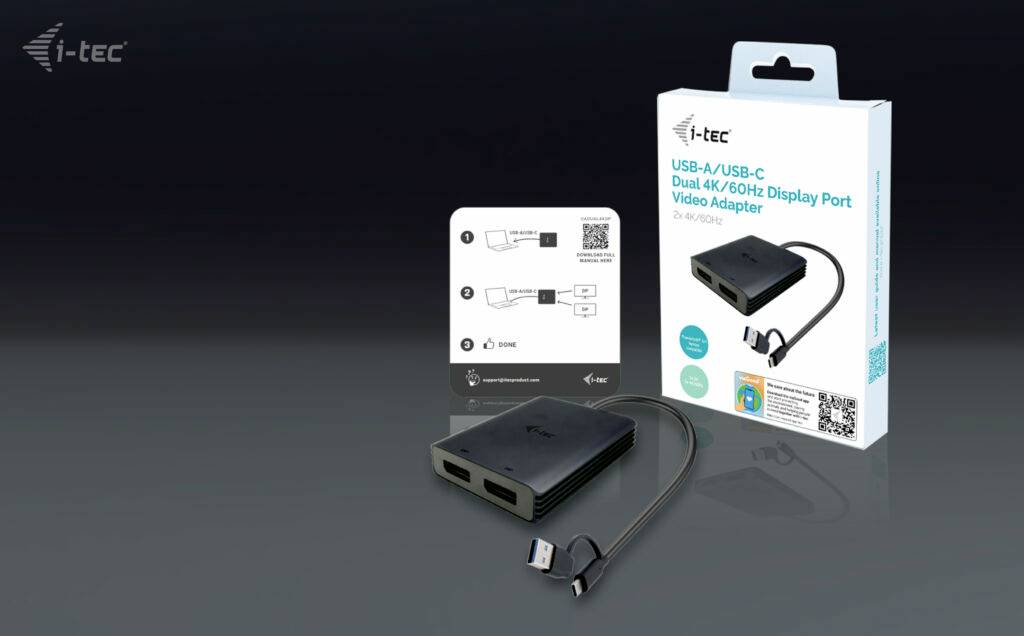 I-tec USB Adapter [1x USB-C®, USB-A - 2x DisplayPort] USB-A/USB-C Dual 4K DP Video Ada