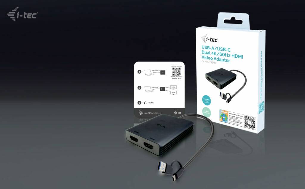 I-tec USB Adapter [1x USB-C®, USB-A - 2x HDMI®] USB-A/USB-C Dual 4K HDMI VideoAda. 0.27m