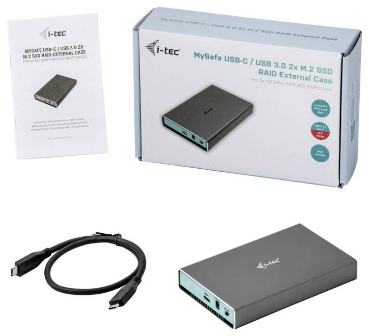I-tec MySafe Dual M.2 SSD-Gehäuse USB-C® (USB 3.1 Gen 2) 10 GBit/s M.2 SATA 2280 CAMYSAFEDUALM2