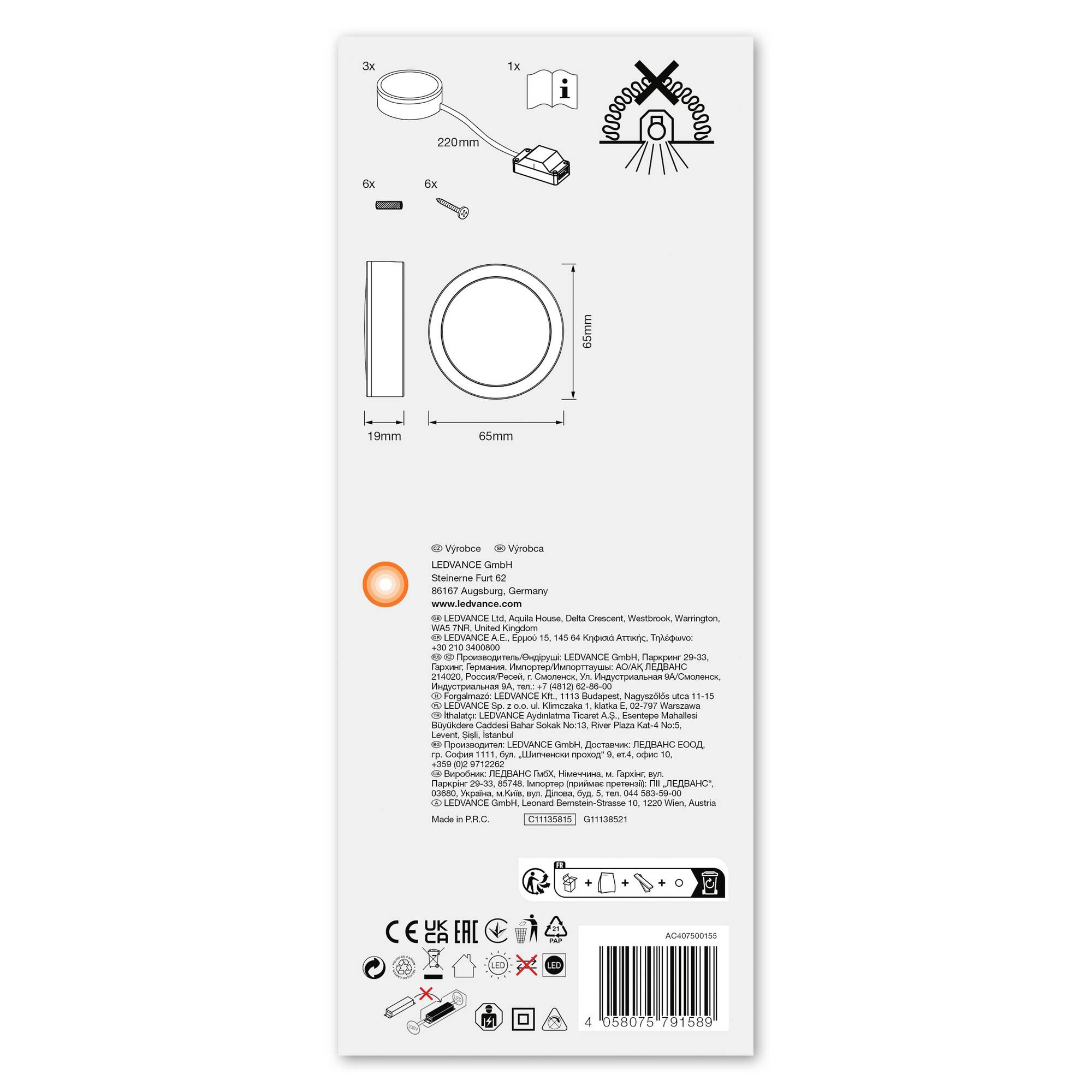 LEDVANCE 4058075791589 Unterbauleuchte LED 3.00 W Warmweiß Schwarz