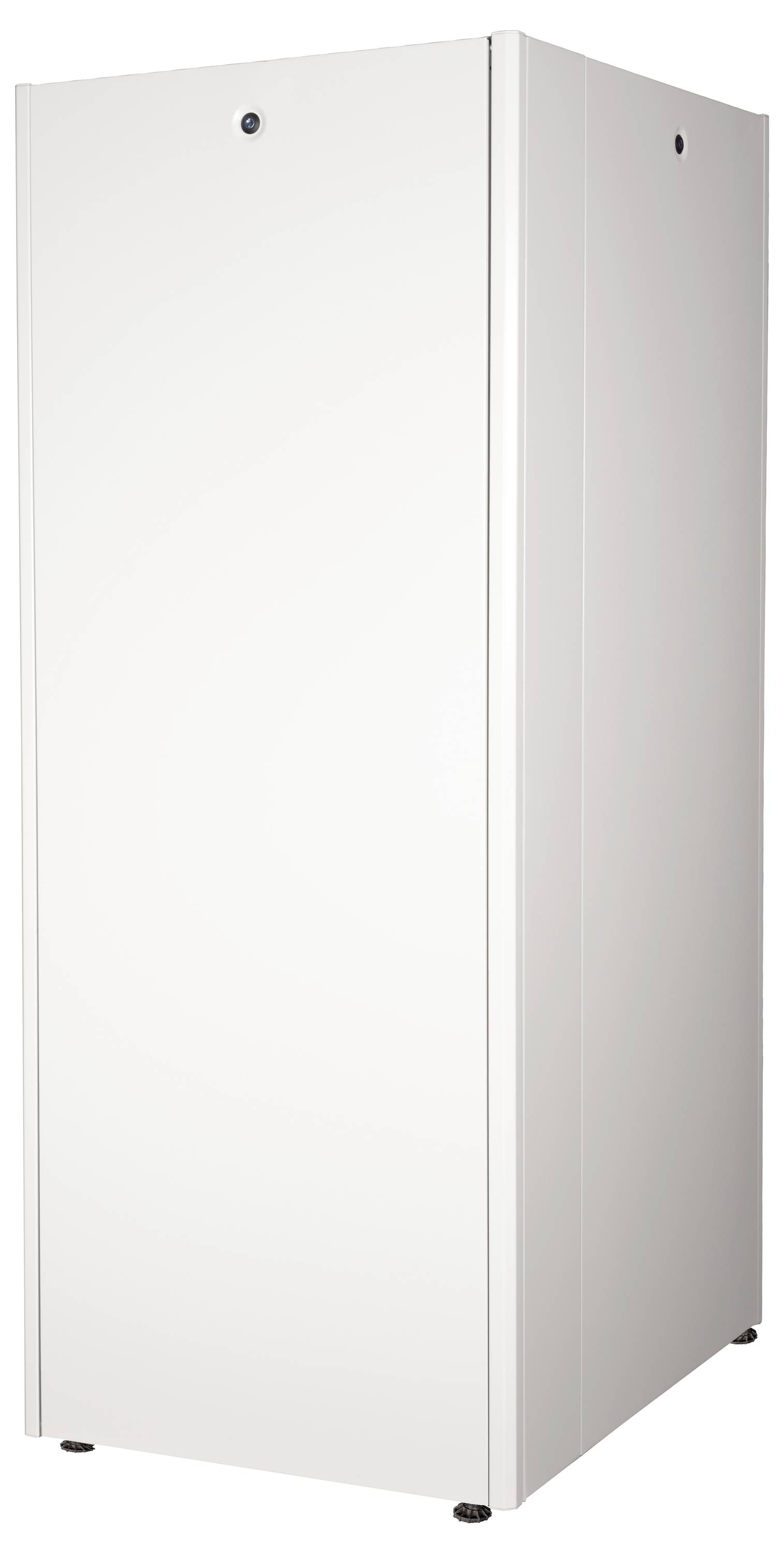 Weiße, große, rechteckige Kiste mit geraden Kanten und abgerundeten Ecken, steht auf einem hellen Hintergrund.