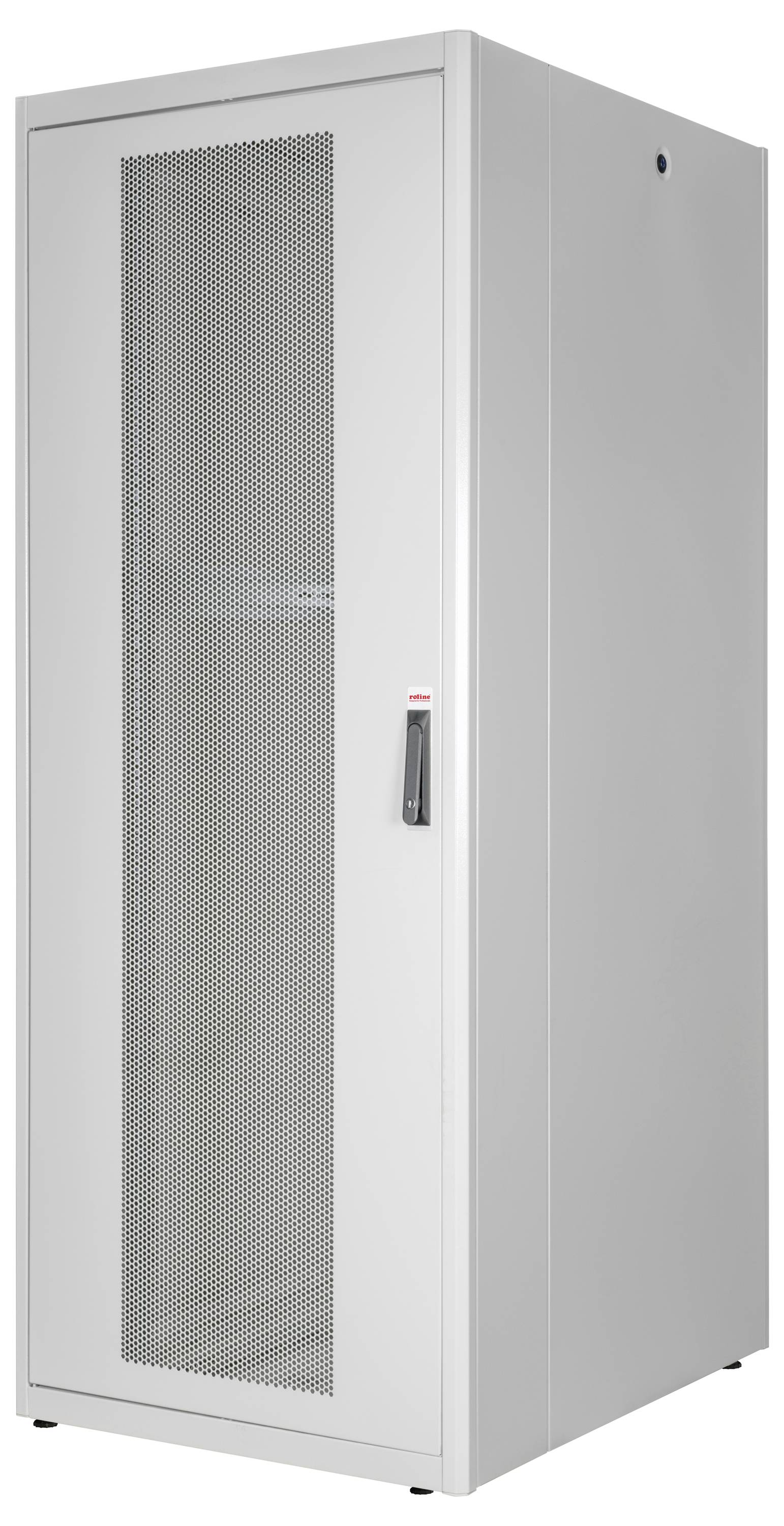 Schrank mit Gitternetz-Tür für Server oder elektronische Geräte. Hauptsächlich in Rechenzentren oder IT-Abteilungen verwendet.