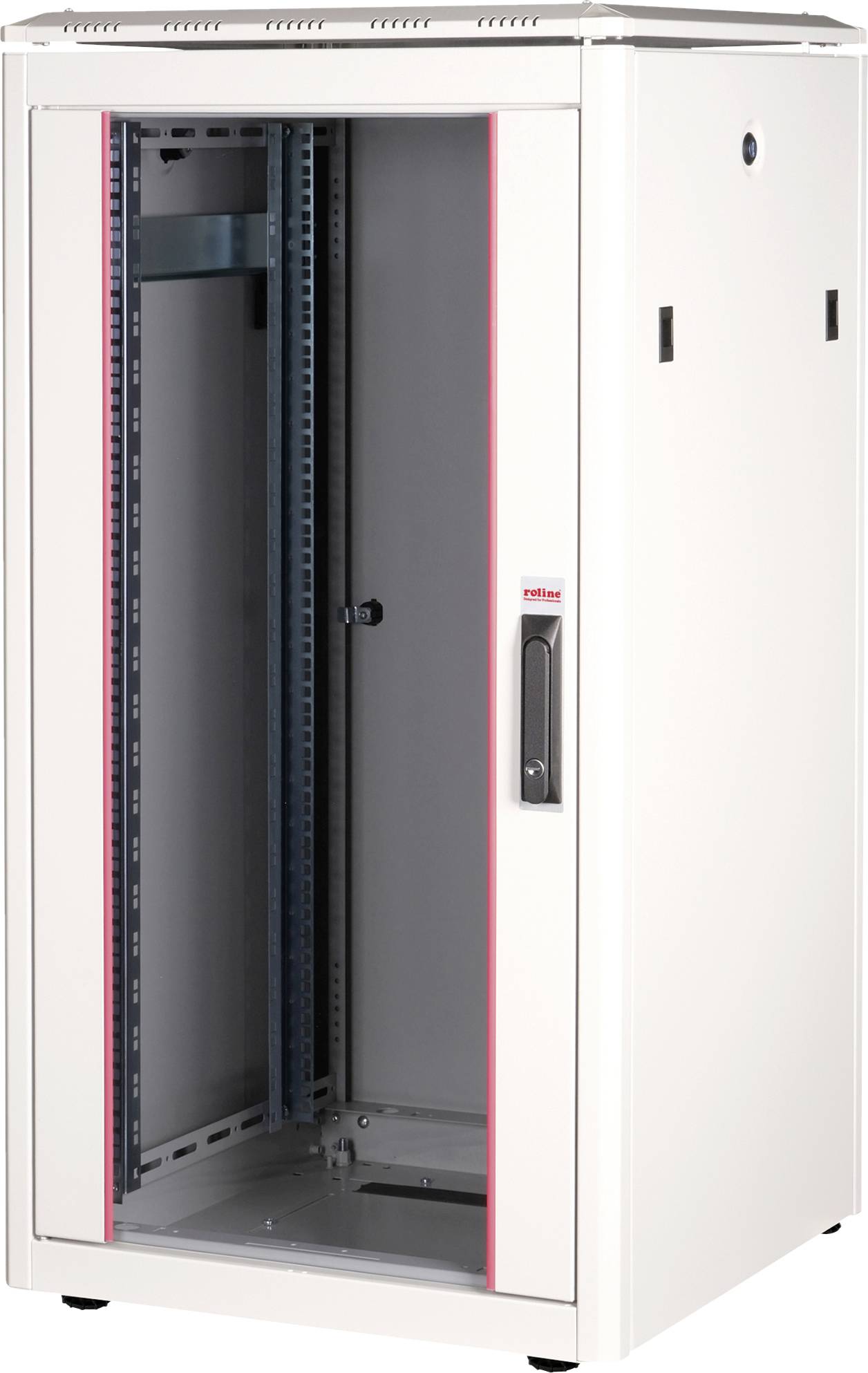 Weißer Netzwerk-Rackschrank mit Glastür, geeignet zur sicheren Aufbewahrung von Servern und Netzwerkgeräten.