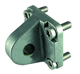 Ein silbernes, metallisches Bauteil mit Löchern und Schrauben, das für industrielle Anwendungen oder Maschinenbau verwendet wird.