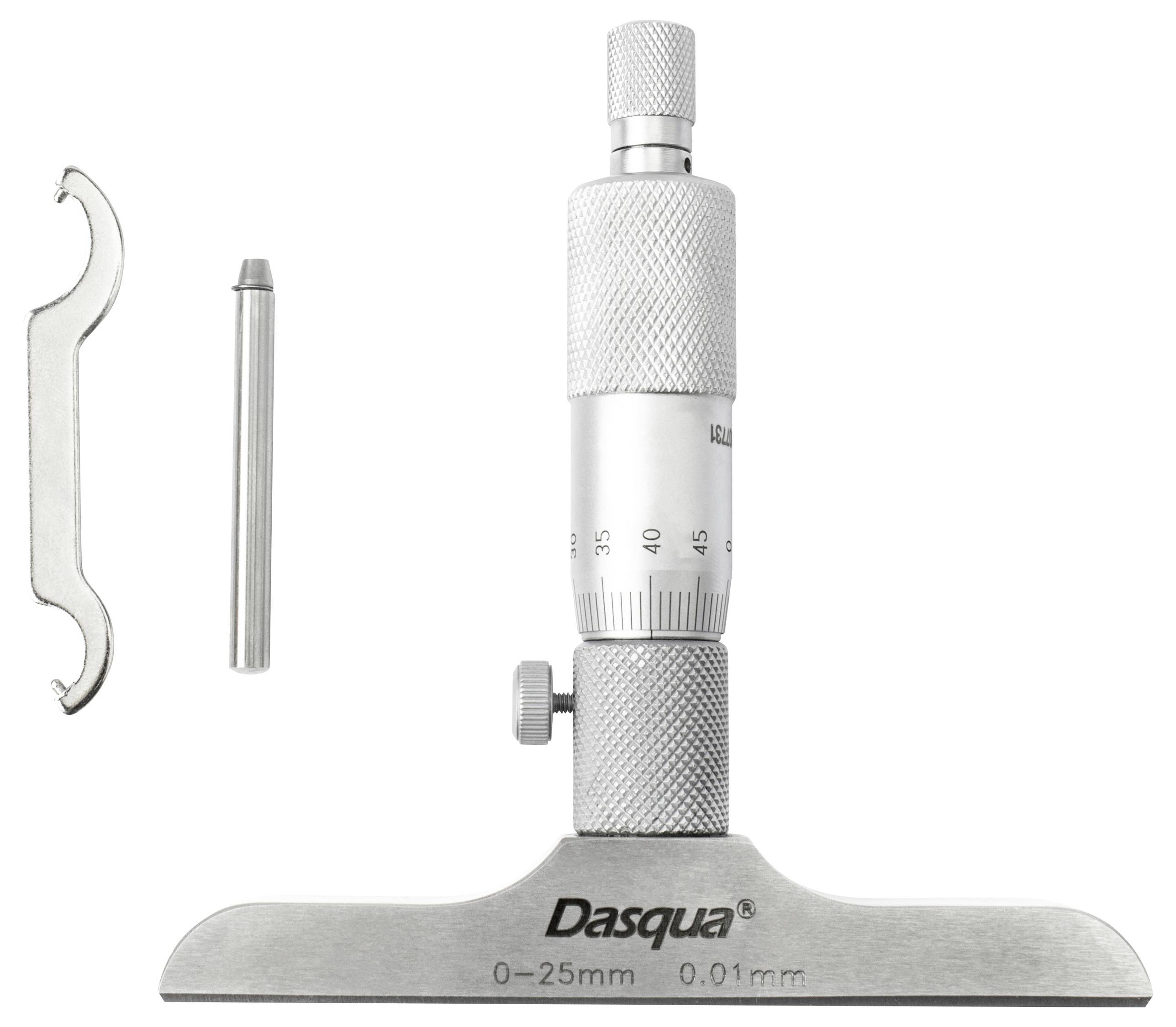 Dasqua 4611-8106 Tiefenmikrometer mit Kontrollmaß 0 - 25 mm DIN 863