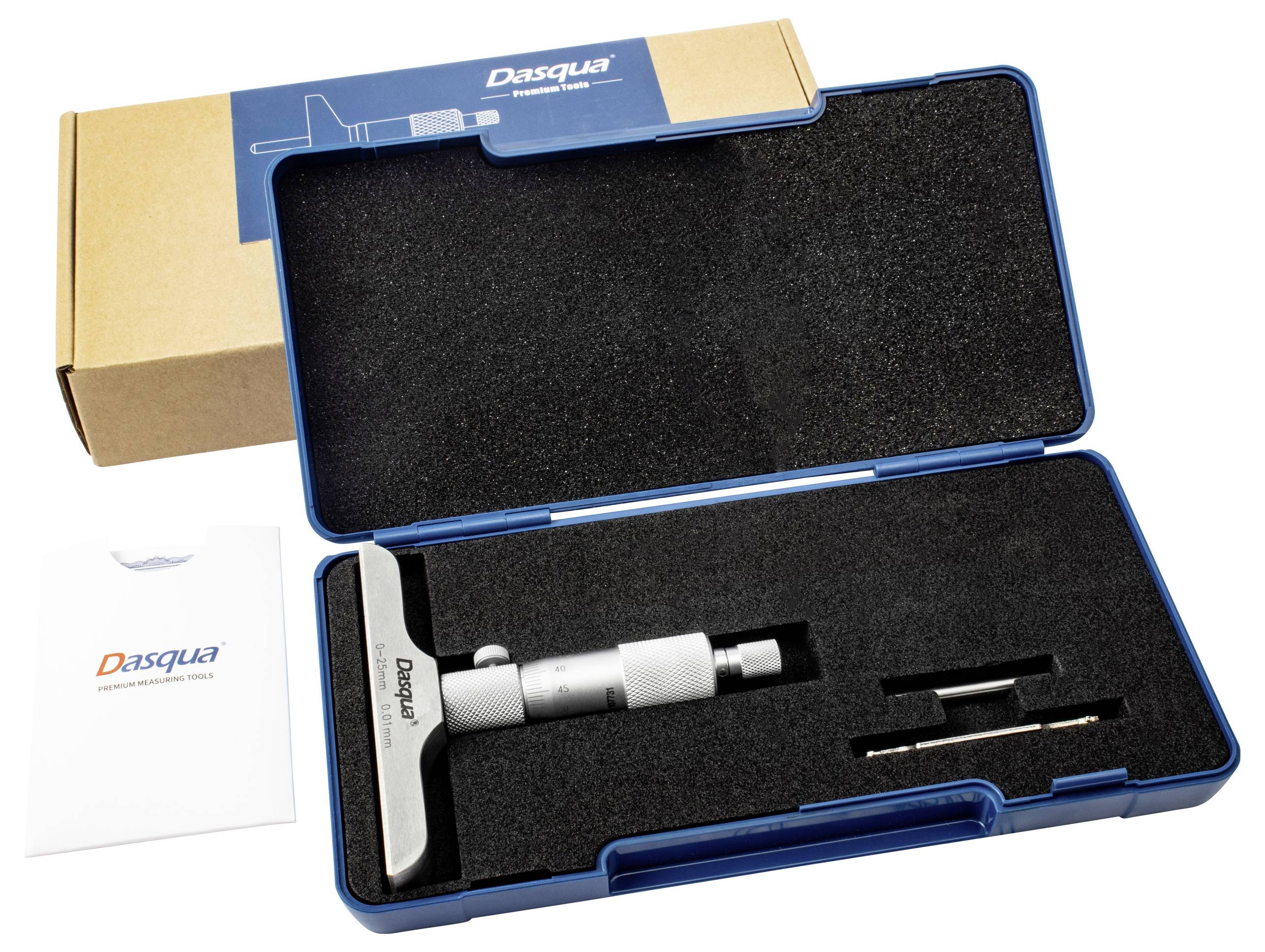 Dasqua 4611-8106 Tiefenmikrometer mit Kontrollmaß 0 - 25 mm DIN 863