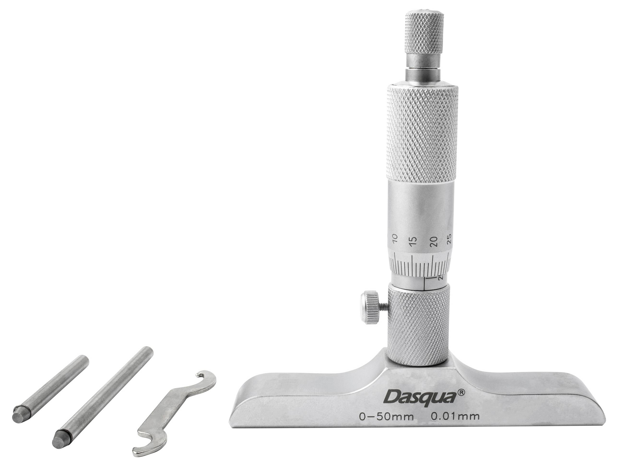 Dasqua 4611-8110 Tiefenmikrometer mit Kontrollmaß 0 - 50mm DIN 863