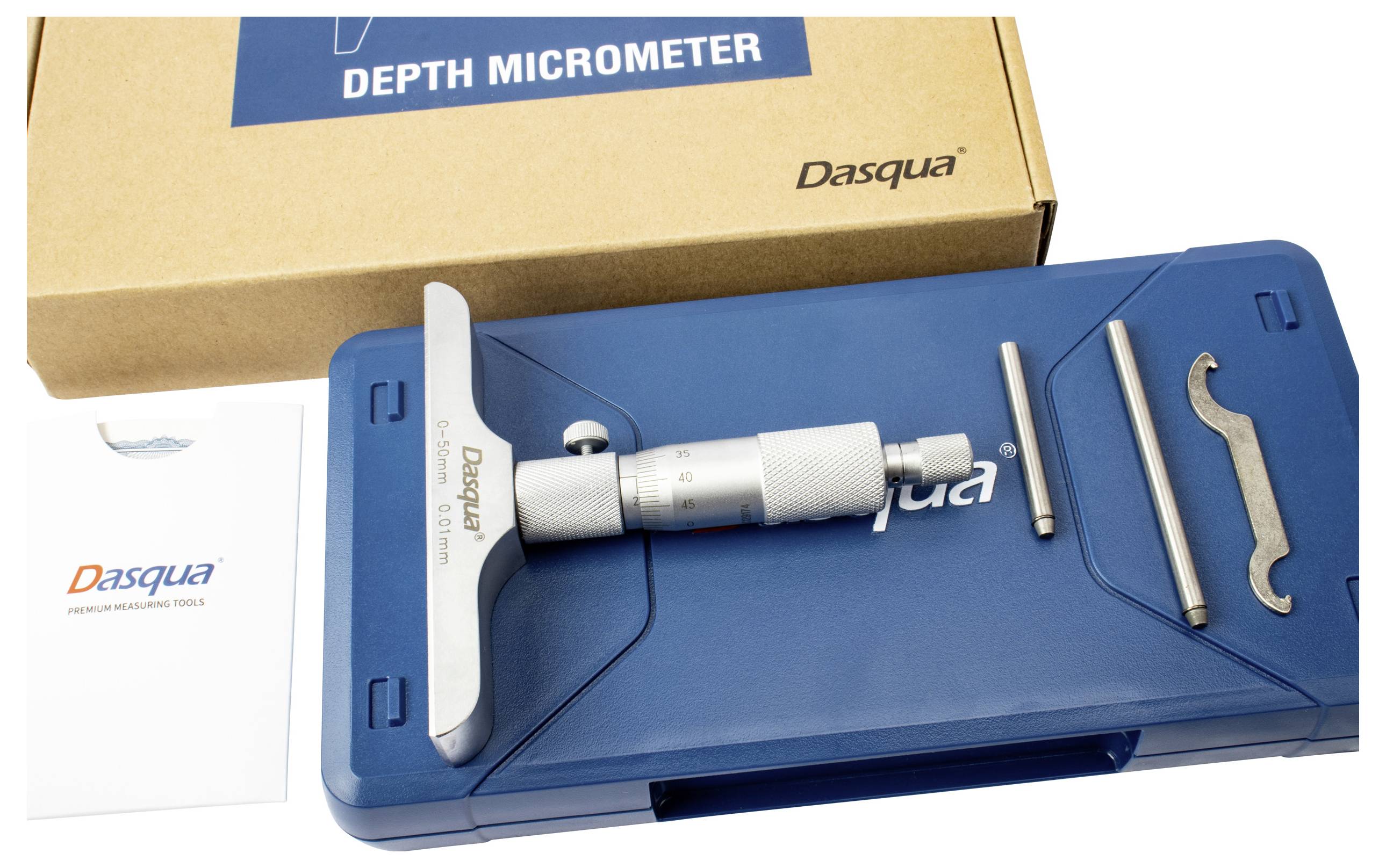 Dasqua 4611-8110 Tiefenmikrometer mit Kontrollmaß 0 - 50mm DIN 863