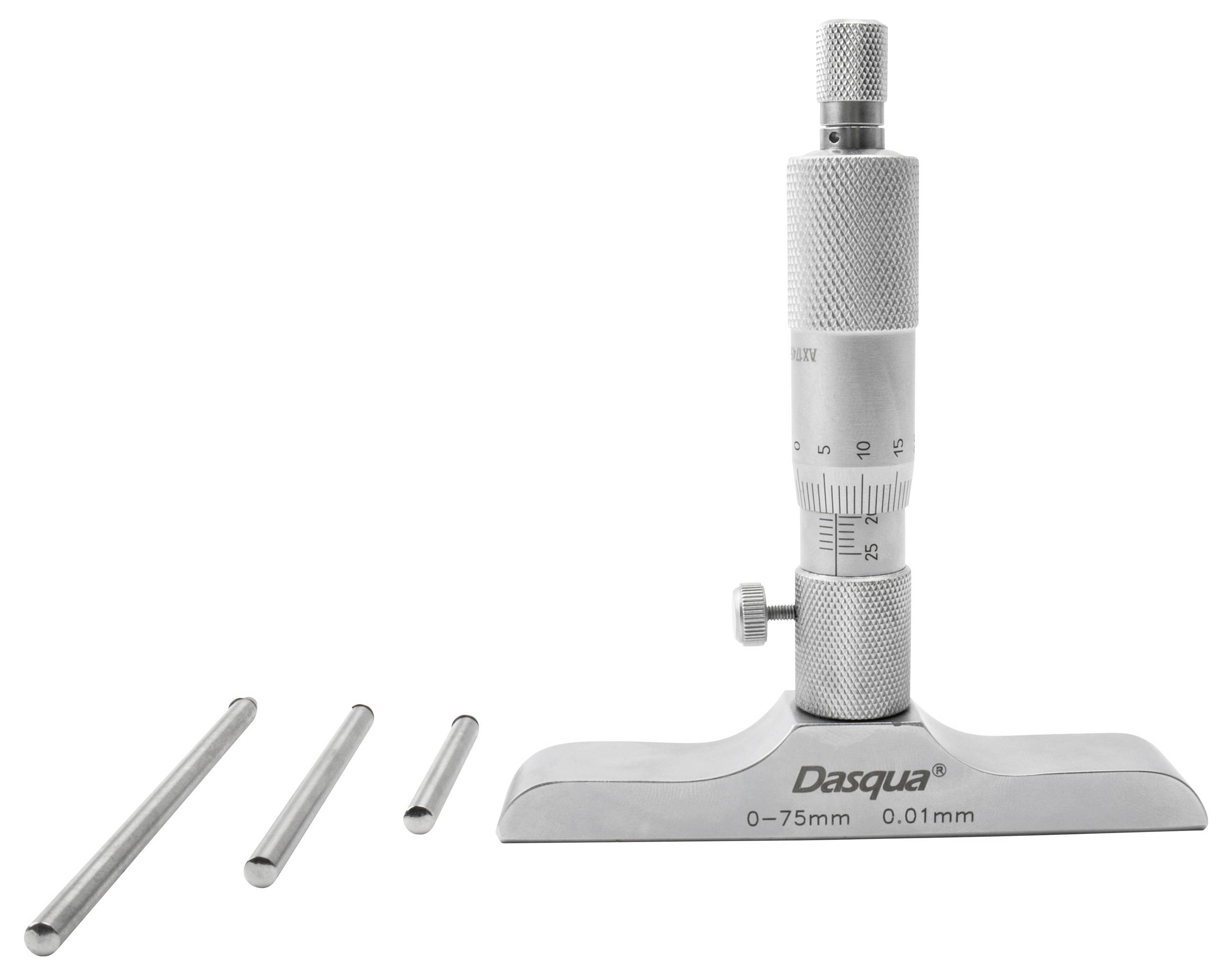 Dasqua 4611-8115 Tiefenmikrometer mit Kontrollmaß 0 - 75mm DIN 863