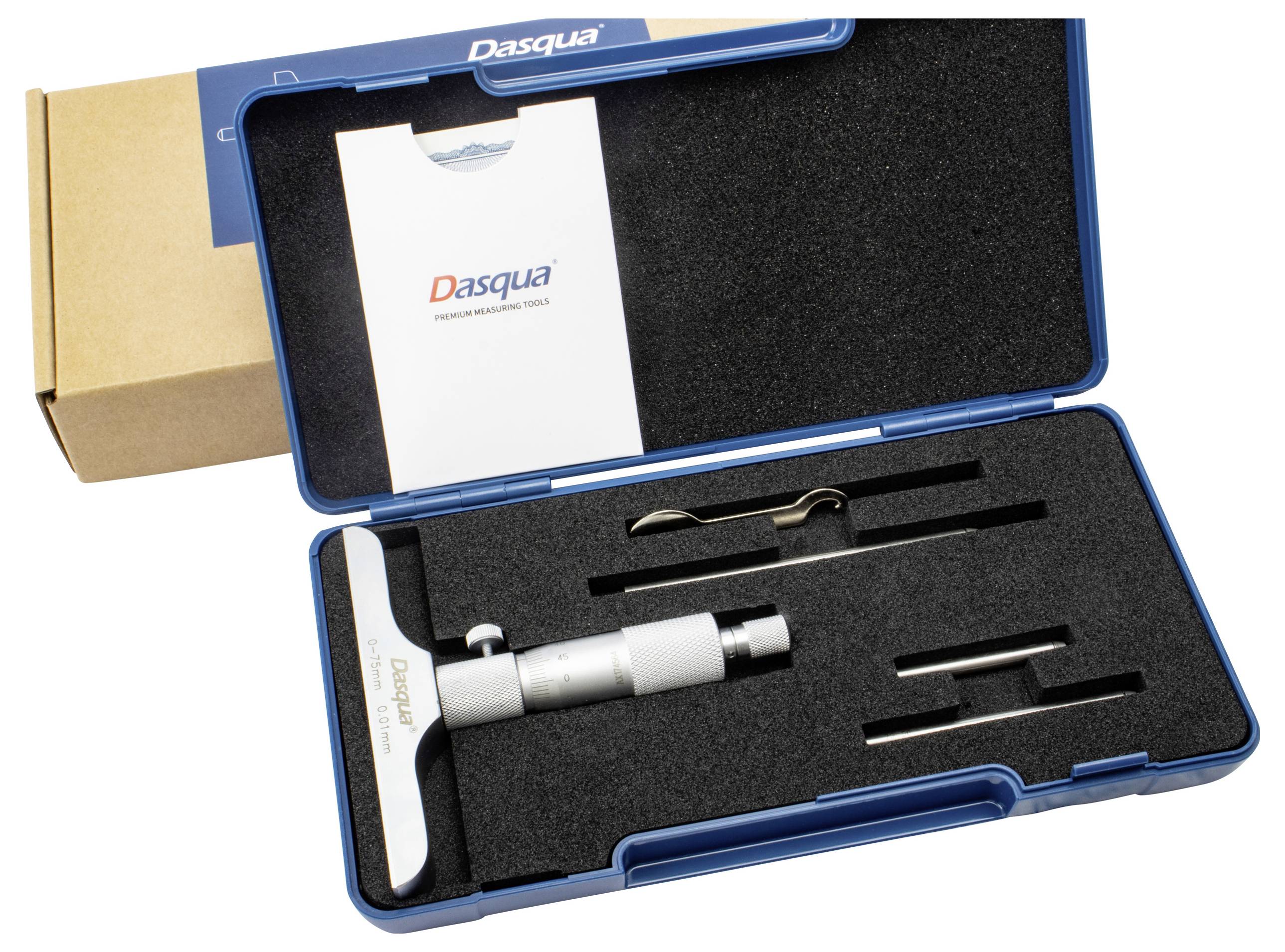 Dasqua 4611-8115 Tiefenmikrometer mit Kontrollmaß 0 - 75mm DIN 863