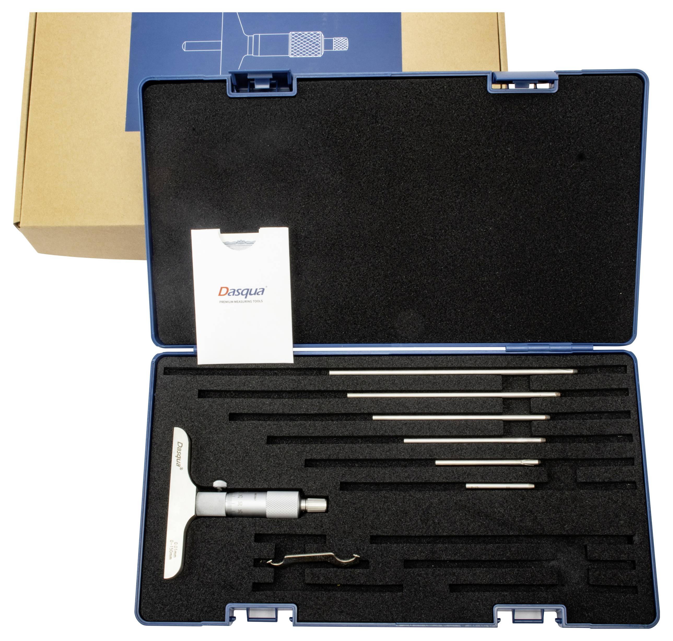 Dasqua 4611-8125 Tiefenmikrometer mit Kontrollmaß 0 - 150mm DIN 863