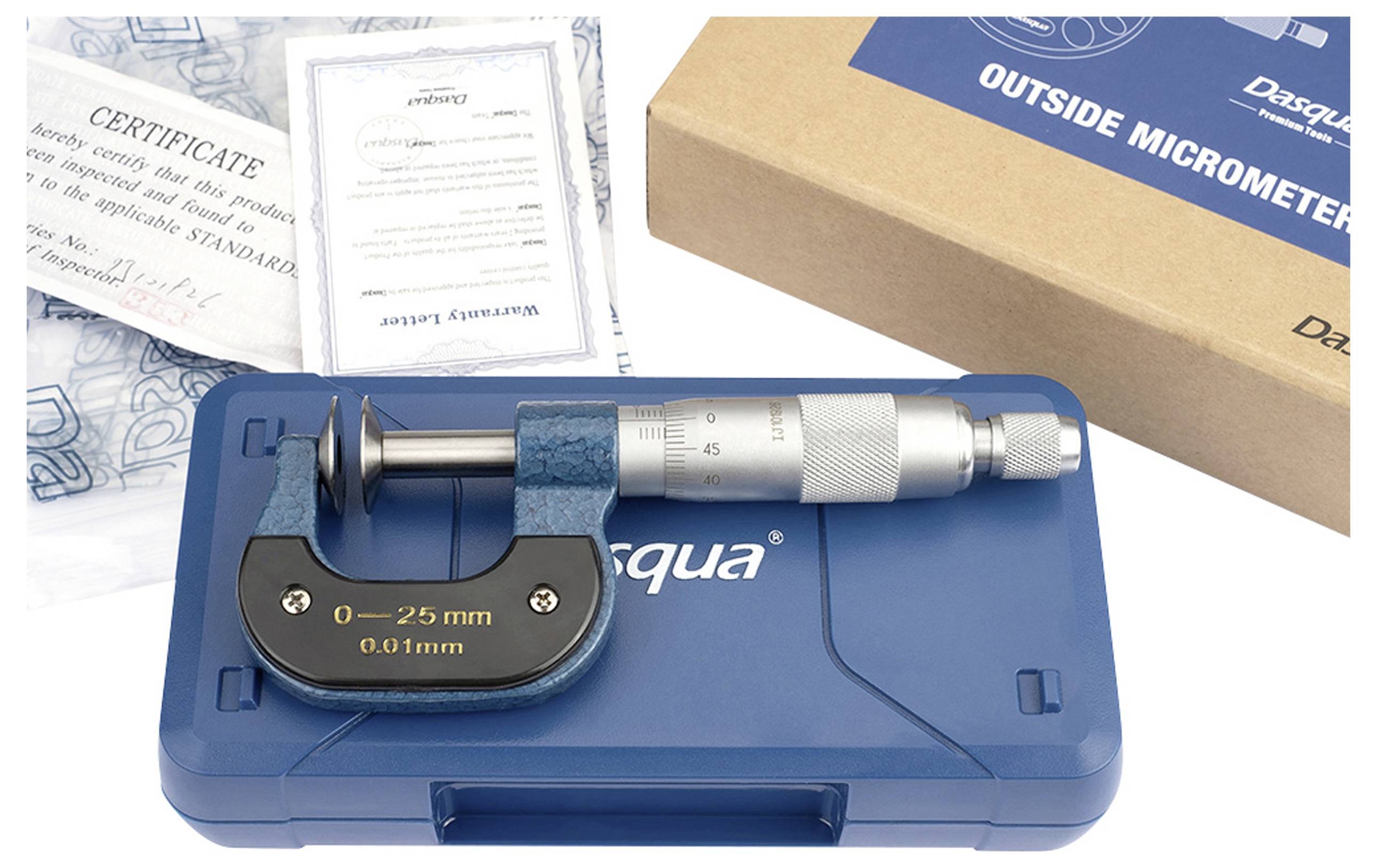 Dasqua 4111-8102 Scheibenmikrometer mit Kontrollmaß 0 - 25 mm DIN 863