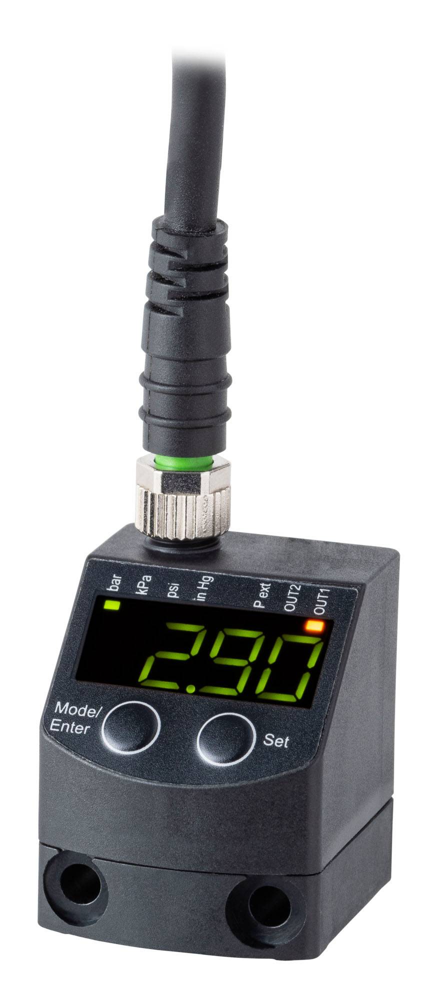 Kleines elektronisches Gerät mit digitaler Anzeige zeigt '2.90'. Ein Kabel ist angeschlossen. Geeignet für Messungen oder Steuerungen.