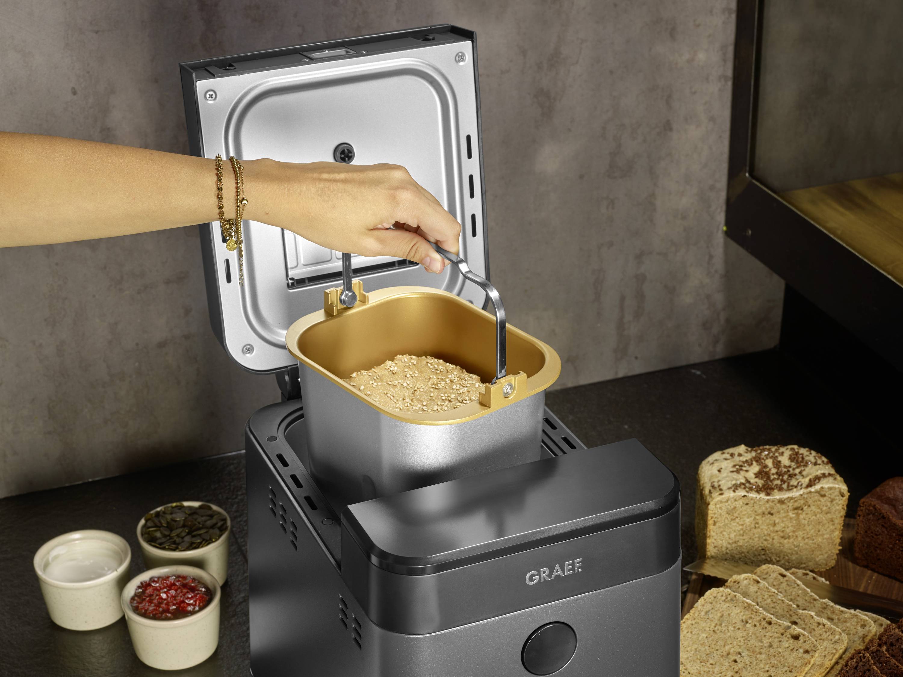 Graef BA806EU Brotbackautomat Antihaftbeschichtung, Timerfunktion 750g Eisenglimmer (seidenmatt), Grau