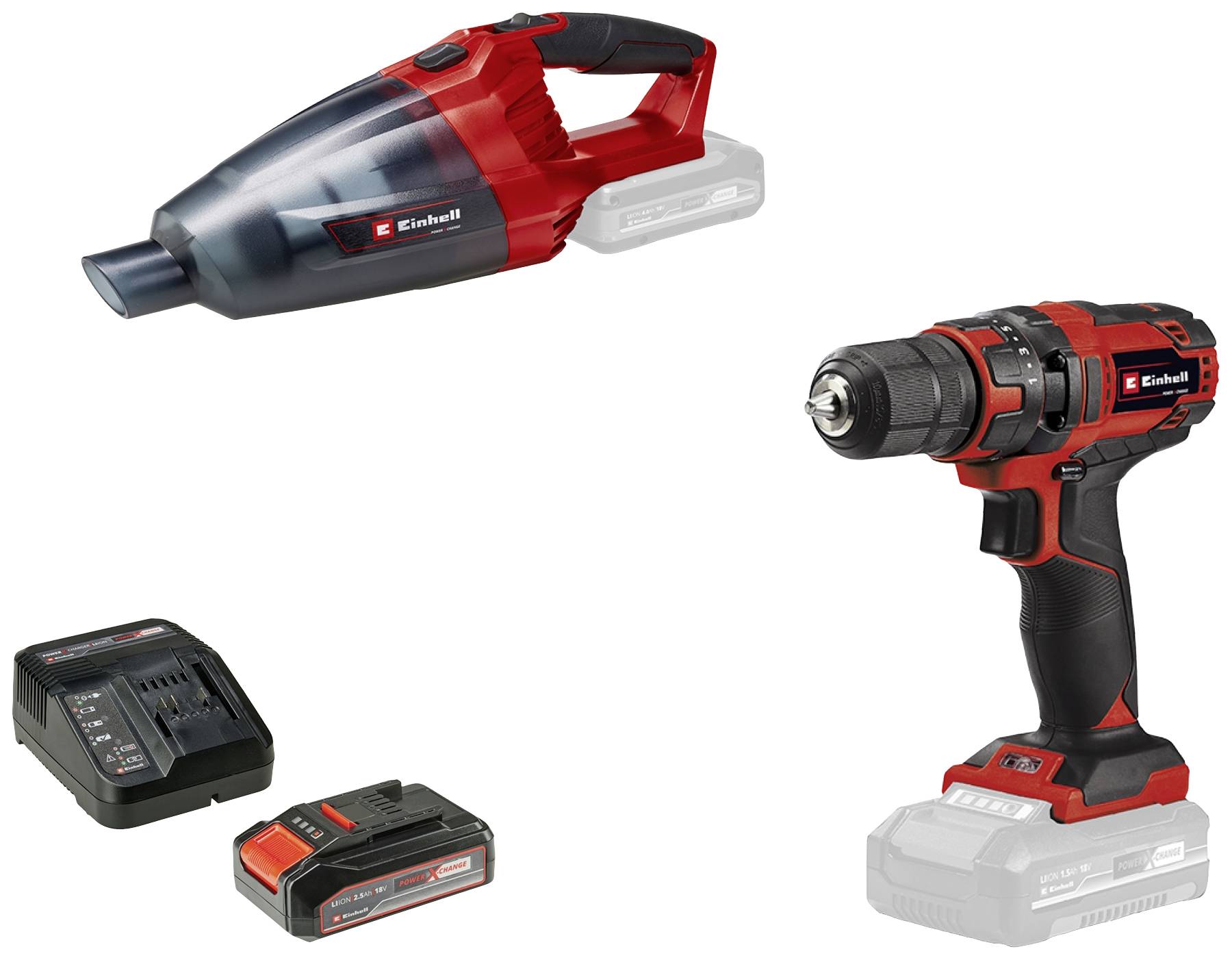 Einhell TC-CD 18/35+TE-VC 18 (1x2,5Ah) 4326596 Werkzeugset Akkugeräte