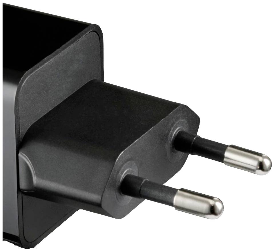 Ein schwarzes Netzteil mit Eurostecker, geeignet für europäische Steckdosen.