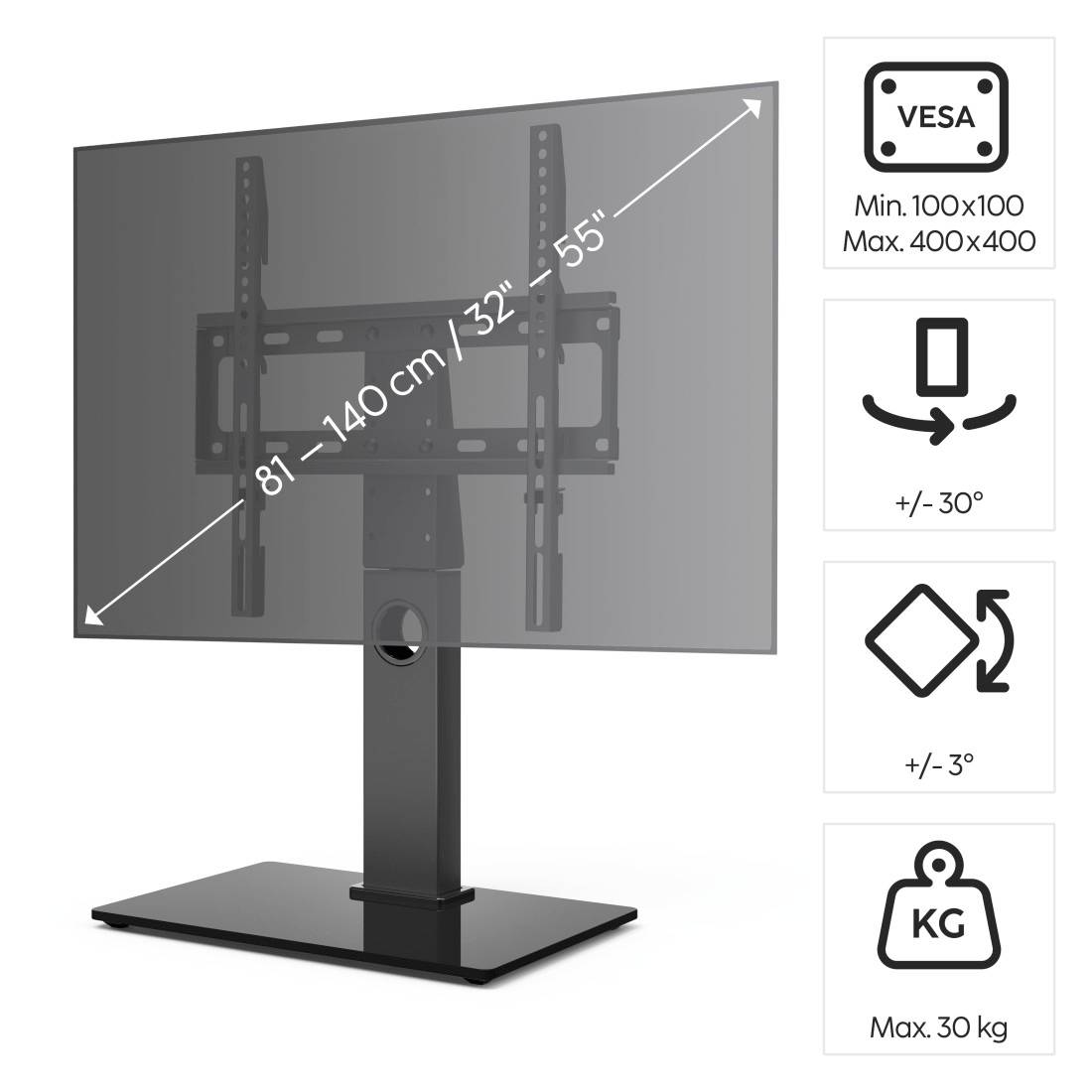 Hama 00220866 TV-Standfuß Schwenkbar 81,3cm (32") - 139,7cm (55") Höhenverstellbar