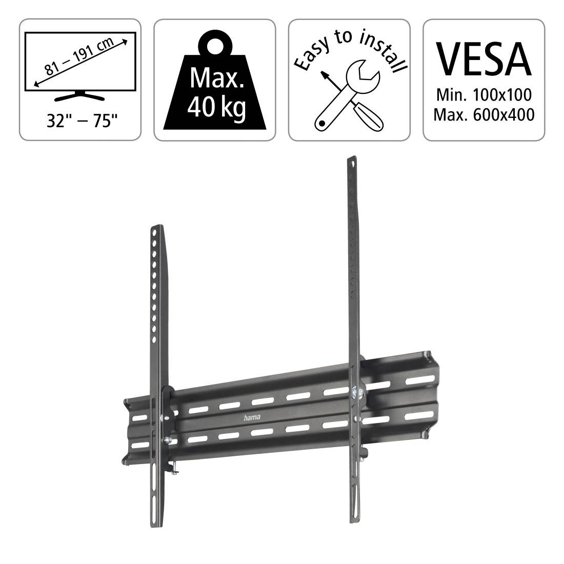 Hama 00220814 TV-Wandhalterung Integrierte Wasserwaage 81,3cm (32") - 177,8cm (70") Neigbar