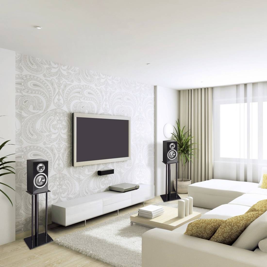 hama 00220881 Lautsprecherständer für schwere Boxen, mit Kabelführung, universal, Schwarz