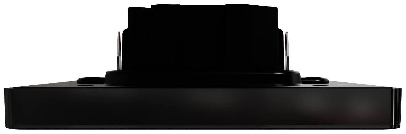 Ein elektrisches Bauteil mit schwarzer, rechteckiger Front und einem aufgesetzten schwarzen Modul in der Mitte, als Seitenansicht.