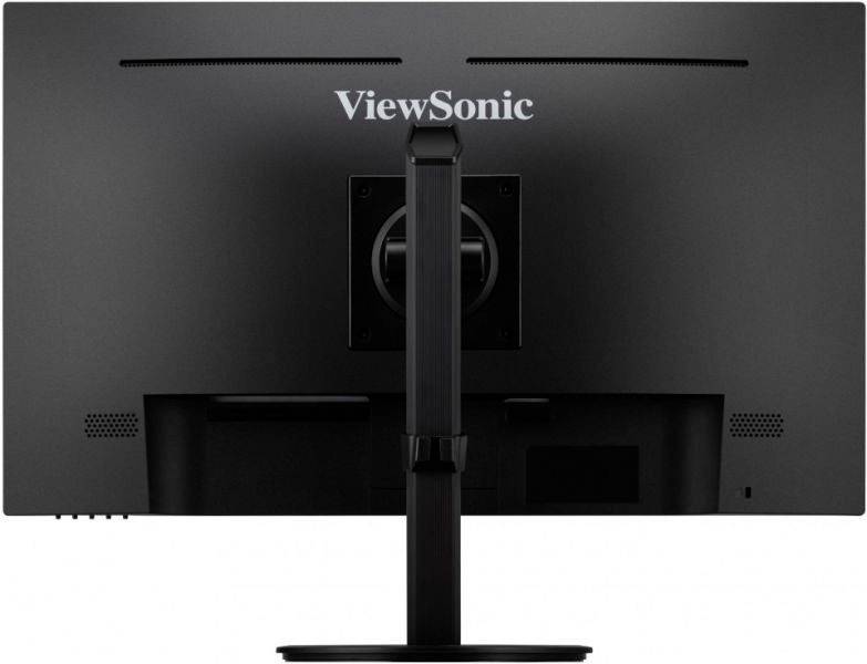 ViewSonic Monitor von hinten, schwarze Farbe, auf einem Standfuß montiert.