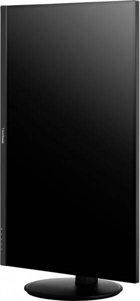 Ein schwarzer, vertikal ausgerichteter Bildschirm mit schmalem Rand, auf einem runden Standfuß montiert.