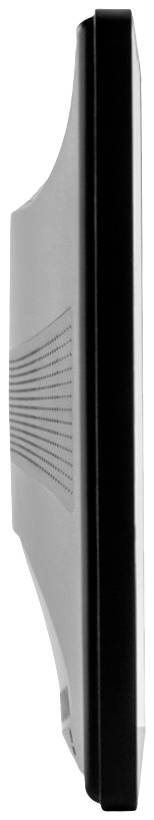 Seitenansicht eines flachen, modernen Computermonitors mit schwarzem Rahmen. Ideal für Platzersparnis auf dem Schreibtisch.