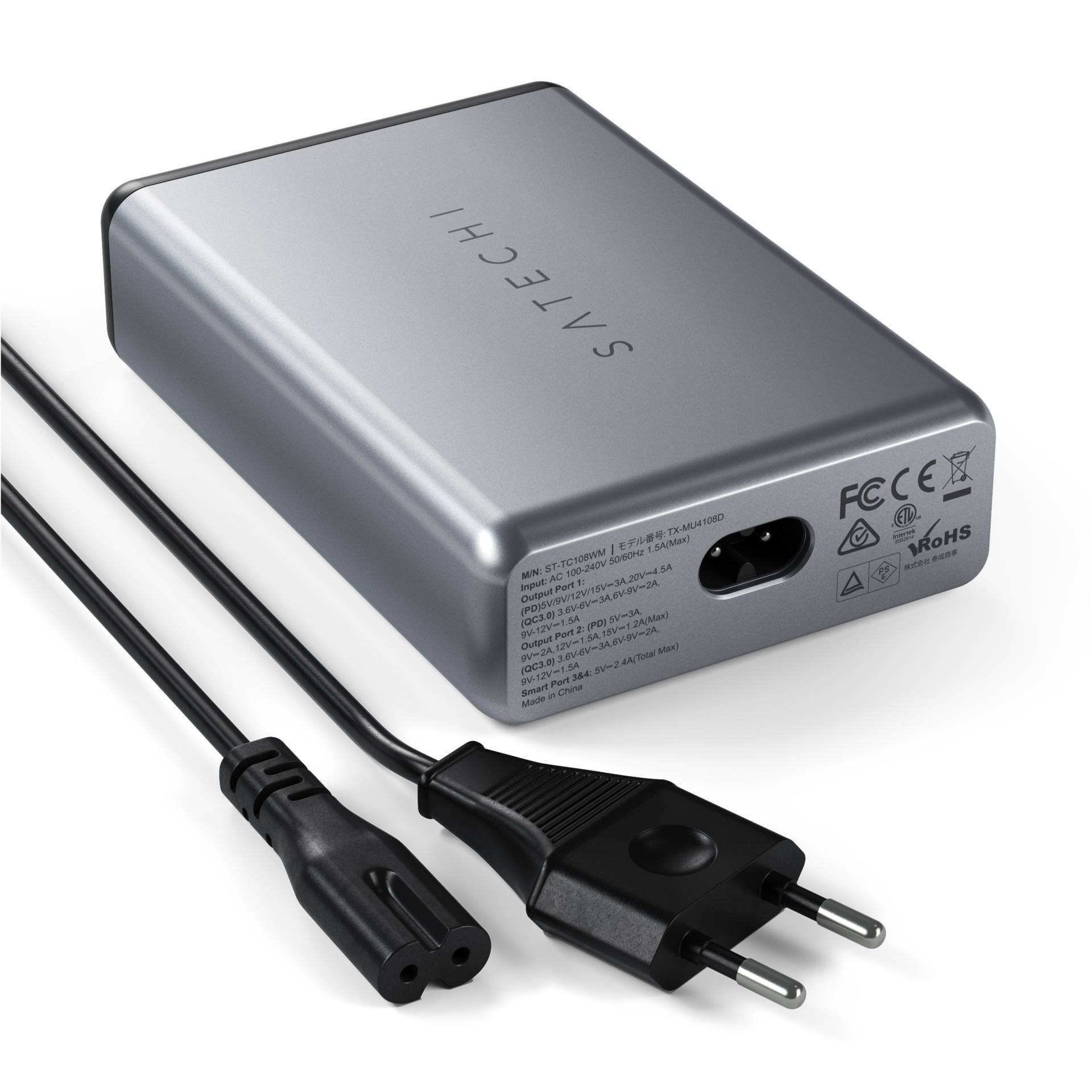 Satechi ST-TC108WM USB Ladegerät 108W 2x USB-A, 2x USB-C® USB PD Anthrazit Innenbereich