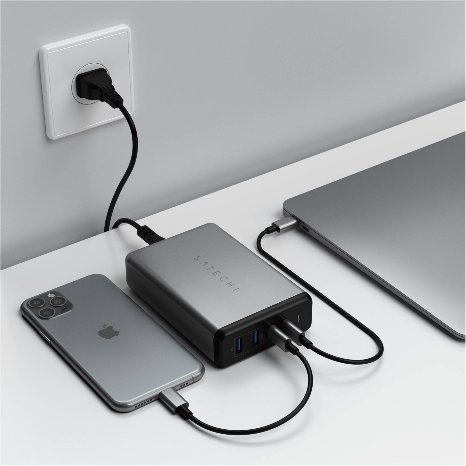 Satechi ST-TC108WM USB Ladegerät 108W 2x USB-A, 2x USB-C® USB PD Anthrazit Innenbereich