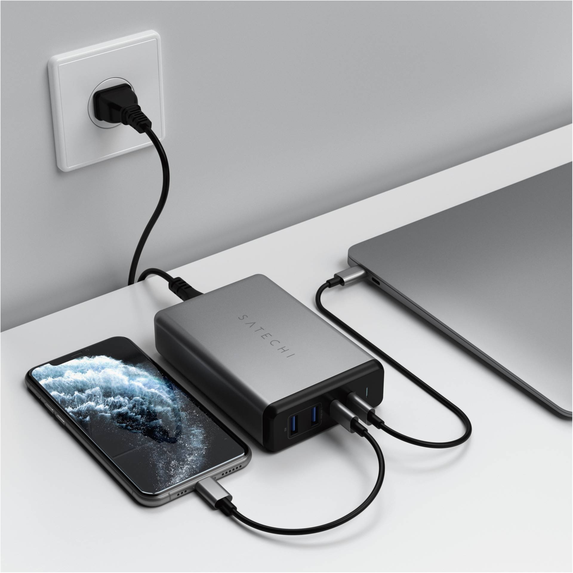 Satechi ST-TC108WM USB Ladegerät 108W 2x USB-A, 2x USB-C® USB PD Anthrazit Innenbereich