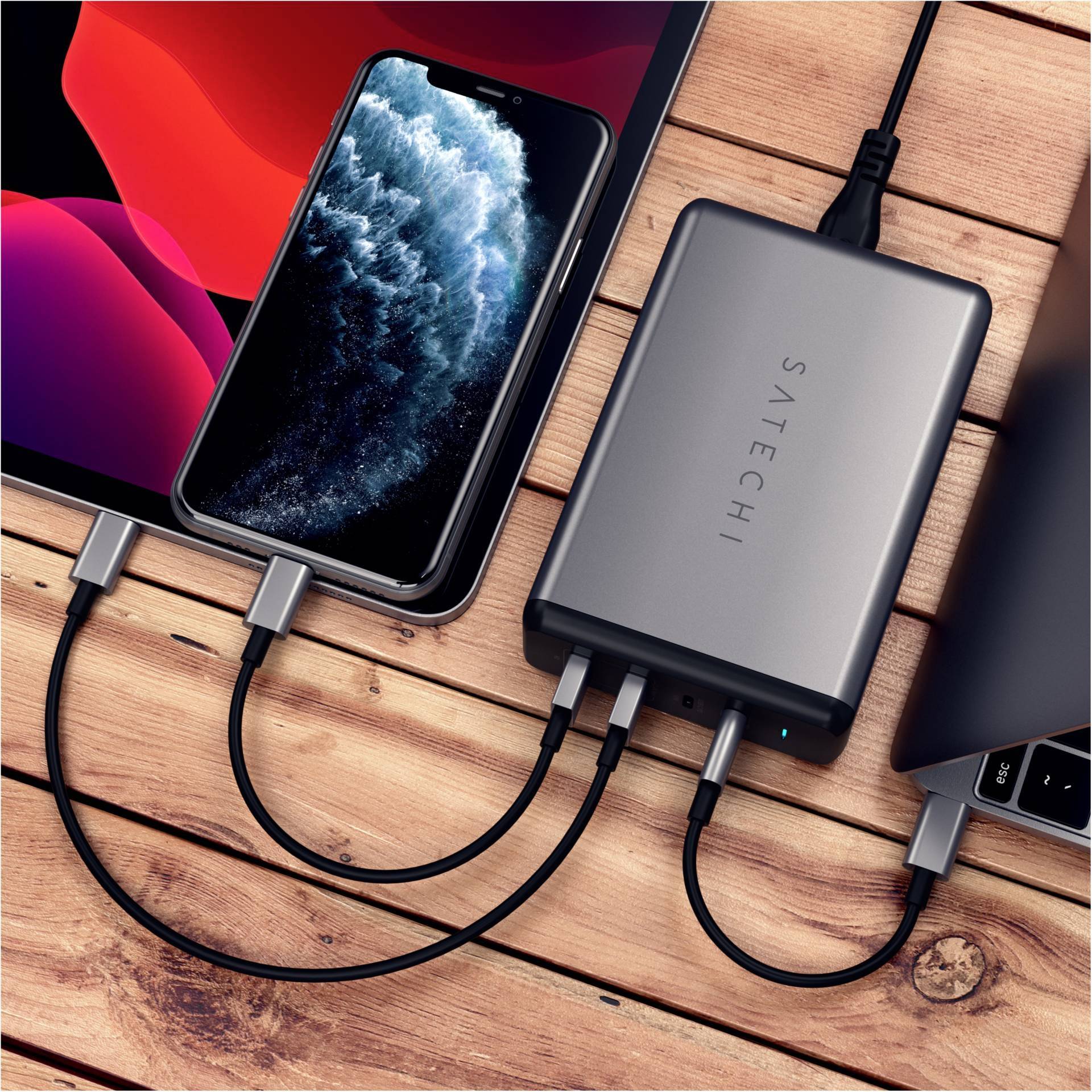 Satechi ST-TC108WM USB Ladegerät 108W 2x USB-A, 2x USB-C® USB PD Anthrazit Innenbereich