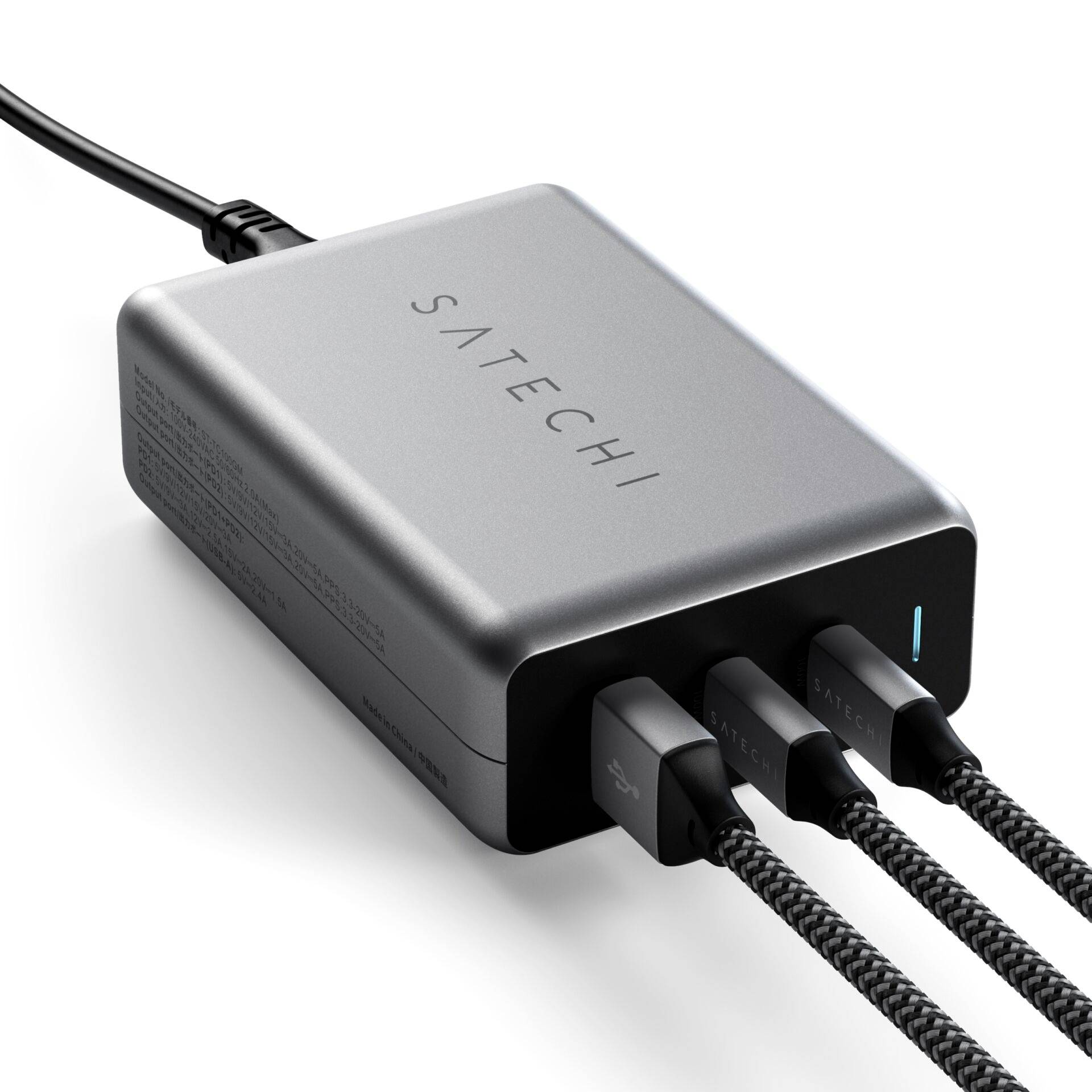 Satechi ST-TC100GM-EU USB Ladegerät 100W 1x USB-A, 2x USB-C® USB PD Schwarz, Grau Innenbereich