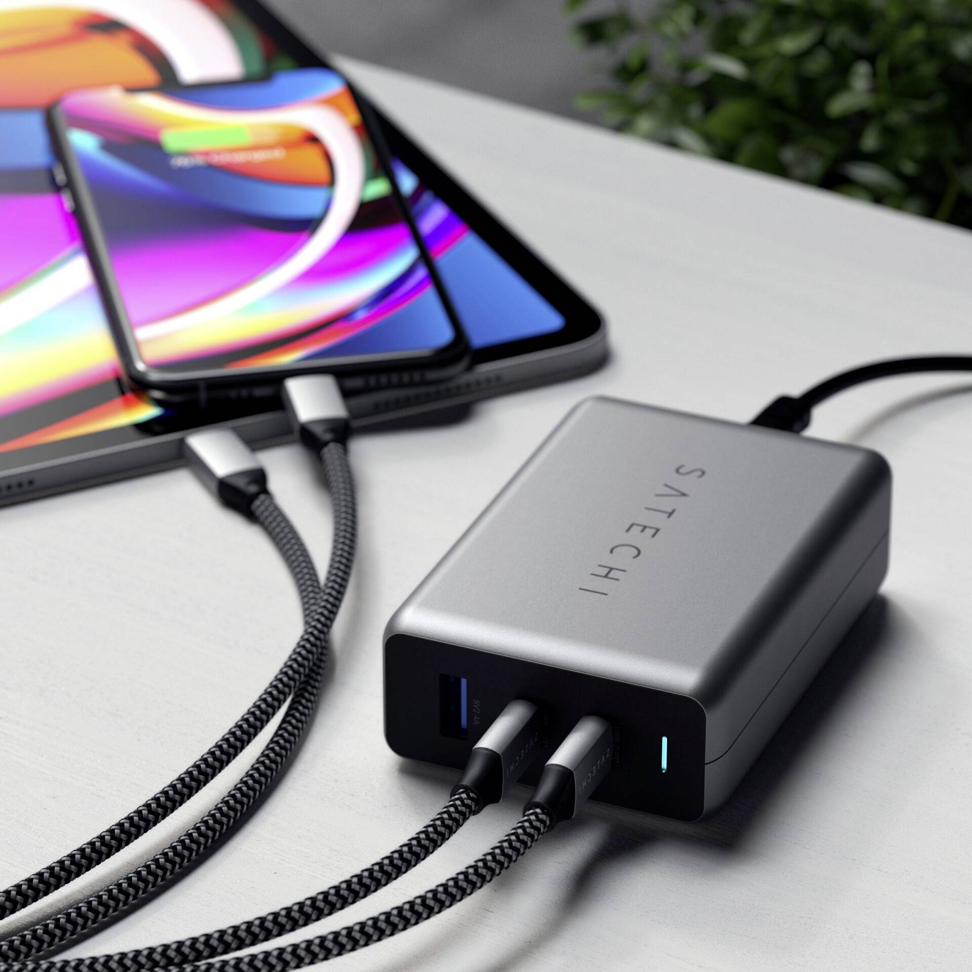 Satechi ST-TC100GM-EU USB Ladegerät 100W 1x USB-A, 2x USB-C® USB PD Schwarz, Grau Innenbereich
