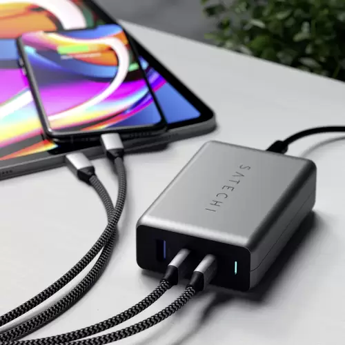 Satechi ST-TC100GM-EU USB Ladegerät 100W 1x USB-A, 2x USB-C® USB PD Schwarz, Grau Innenbereich Satechi ST-TC100GM-EU USB Ladegerät 100W 1x USB-A, 2x USB-C® USB PD Schwarz, Grau Innenbereich