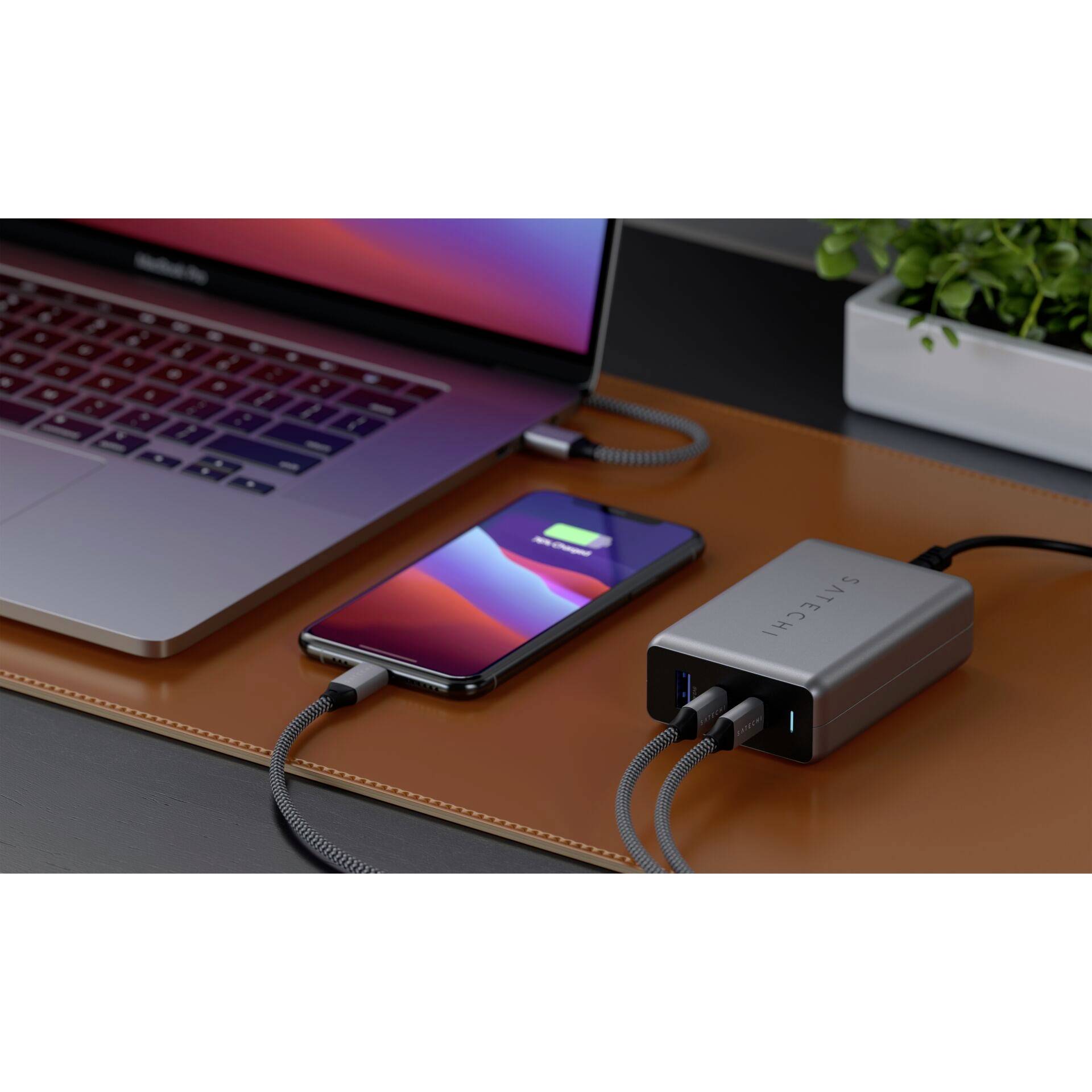 Satechi ST-TC100GM-EU USB Ladegerät 100W 1x USB-A, 2x USB-C® USB PD Schwarz, Grau Innenbereich