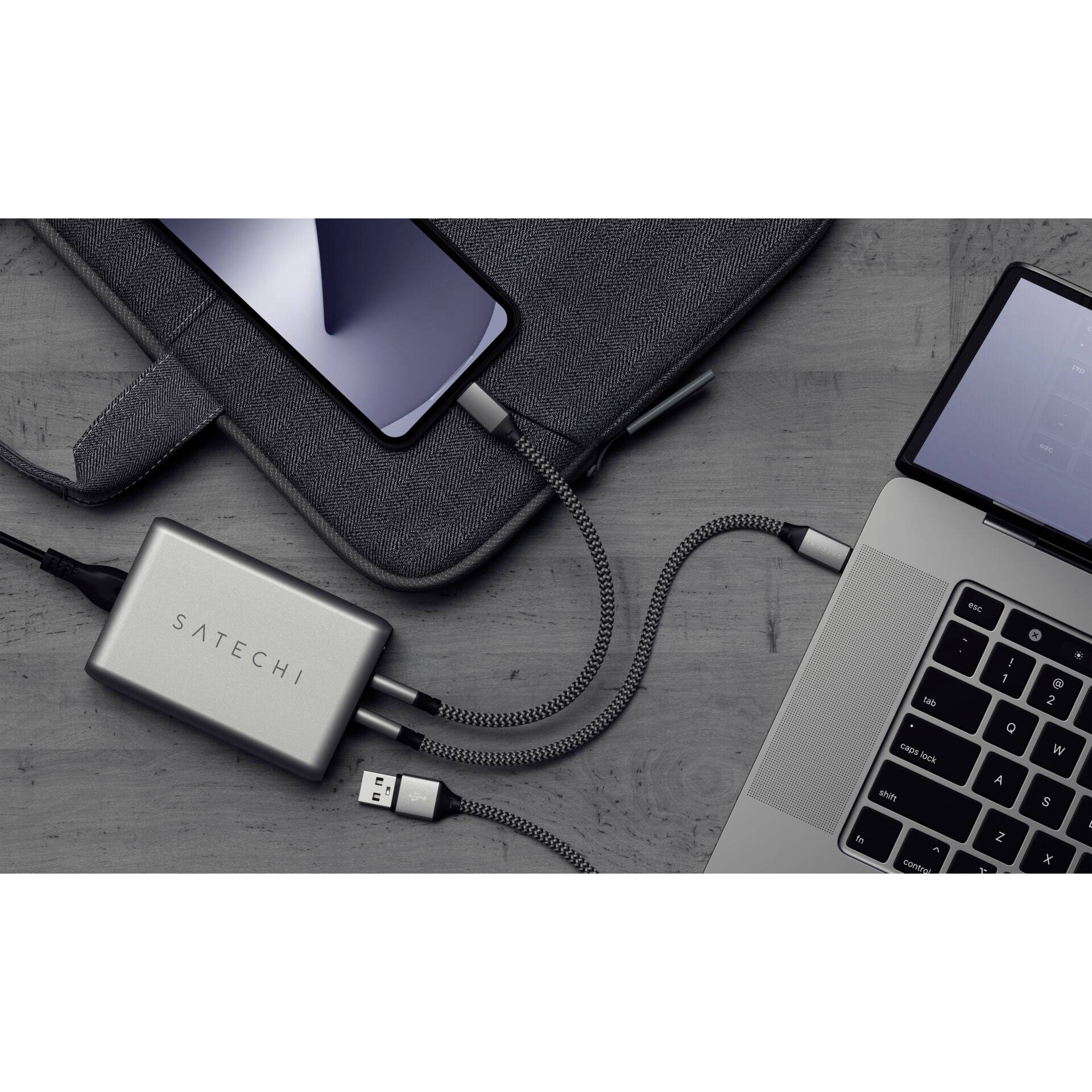 Satechi ST-TC100GM-EU USB Ladegerät 100W 1x USB-A, 2x USB-C® USB PD Schwarz, Grau Innenbereich